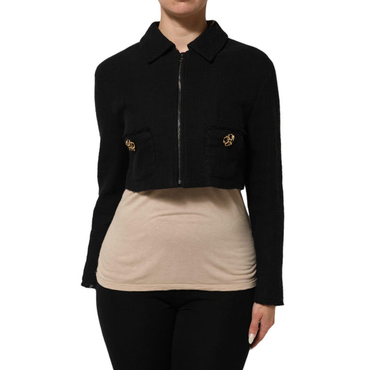 Dolce & Gabbana Black Cotton Full Zip Cropped Coat Jacket