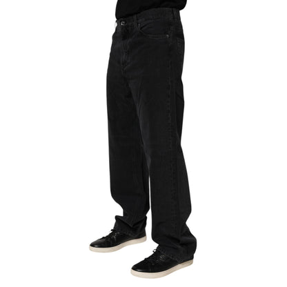 Dolce & Gabbana Black Cotton Logo Men Mid Waist Denim Jeans