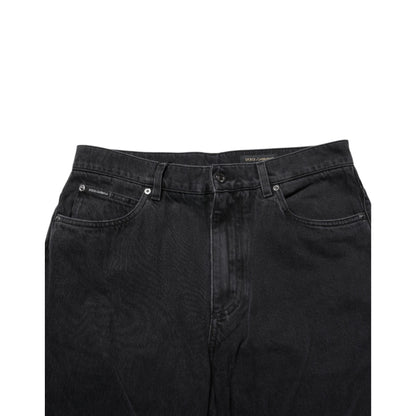 Dolce & Gabbana Black Cotton Logo Men Mid Waist Denim Jeans