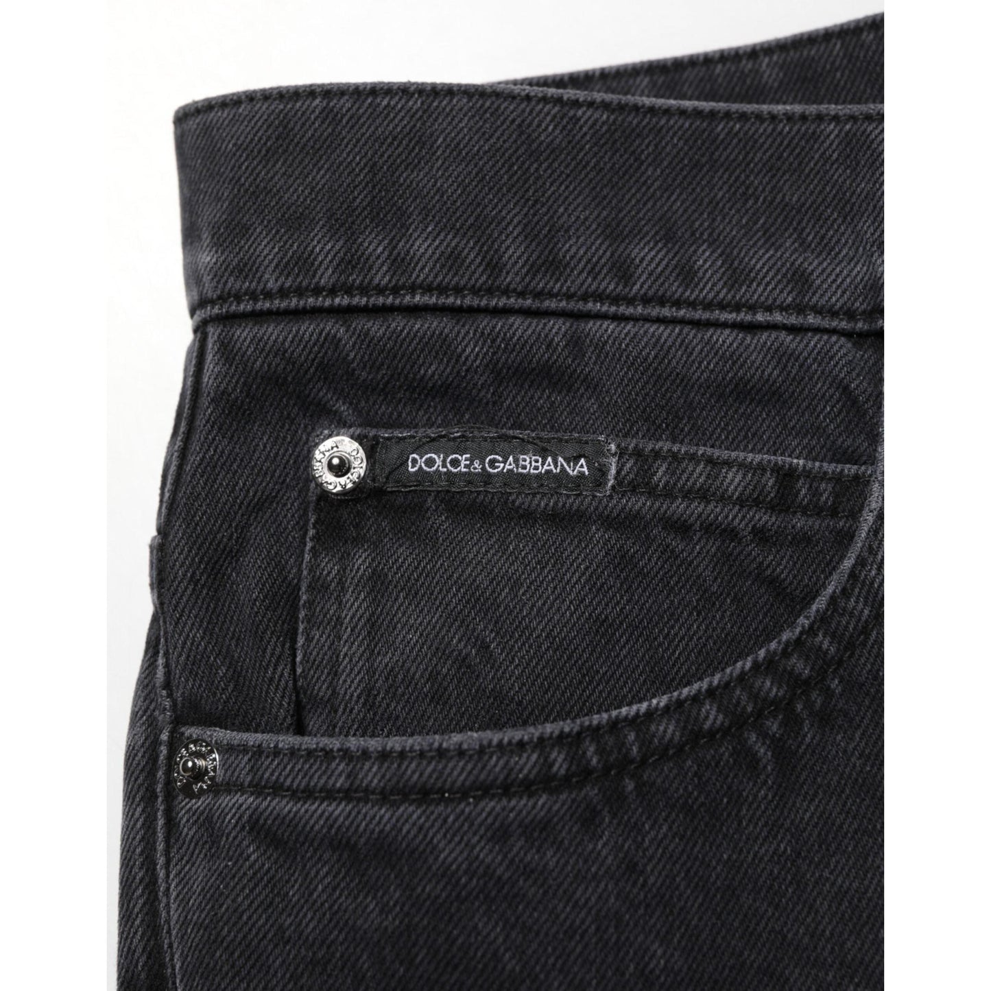 Dolce & Gabbana Black Cotton Logo Men Mid Waist Denim Jeans