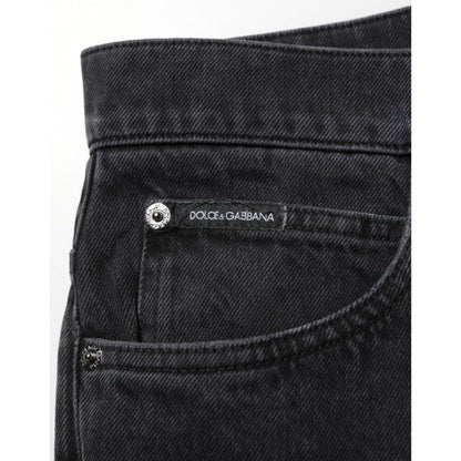 Dolce & Gabbana Black Cotton Logo Men Mid Waist Denim Jeans