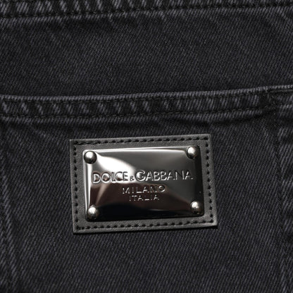Dolce & Gabbana Black Cotton Logo Men Mid Waist Denim Jeans