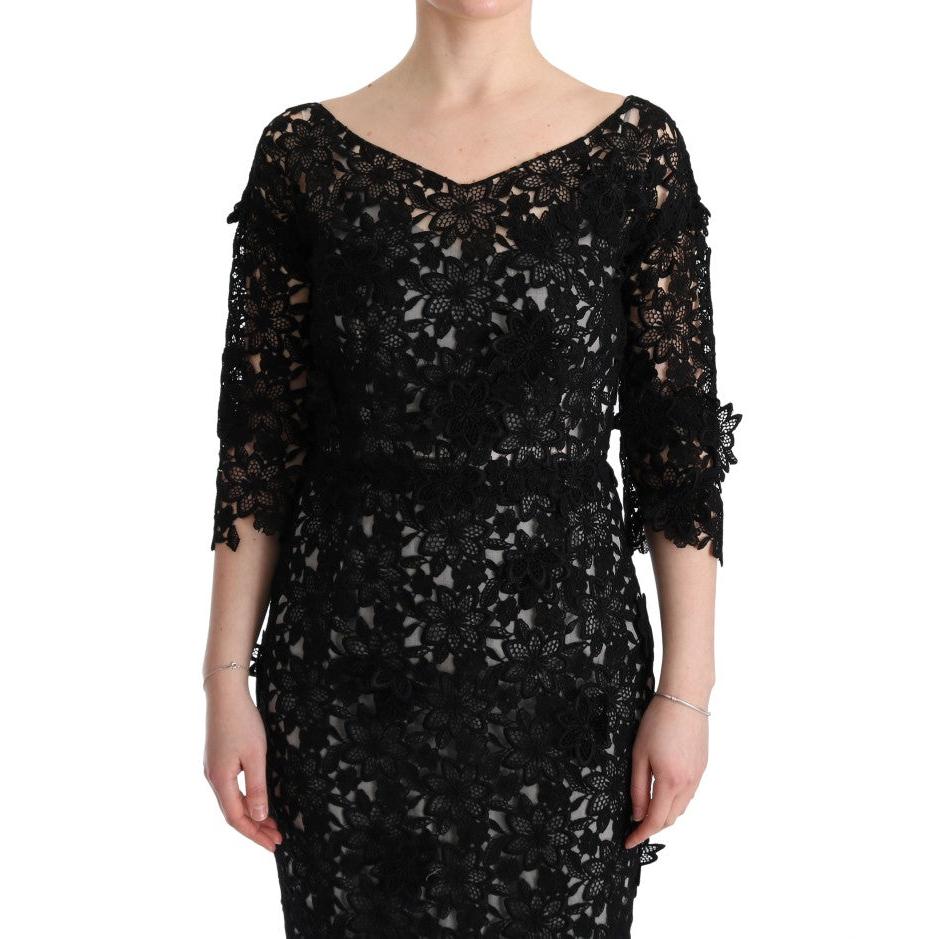 Dolce & Gabbana Black Cotton Silk Floral Long Dress
