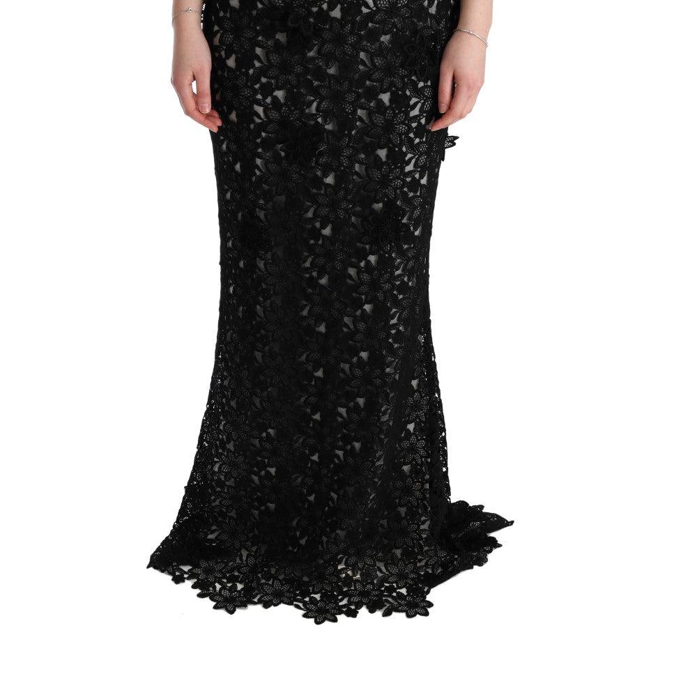 Dolce & Gabbana Black Cotton Silk Floral Long Dress