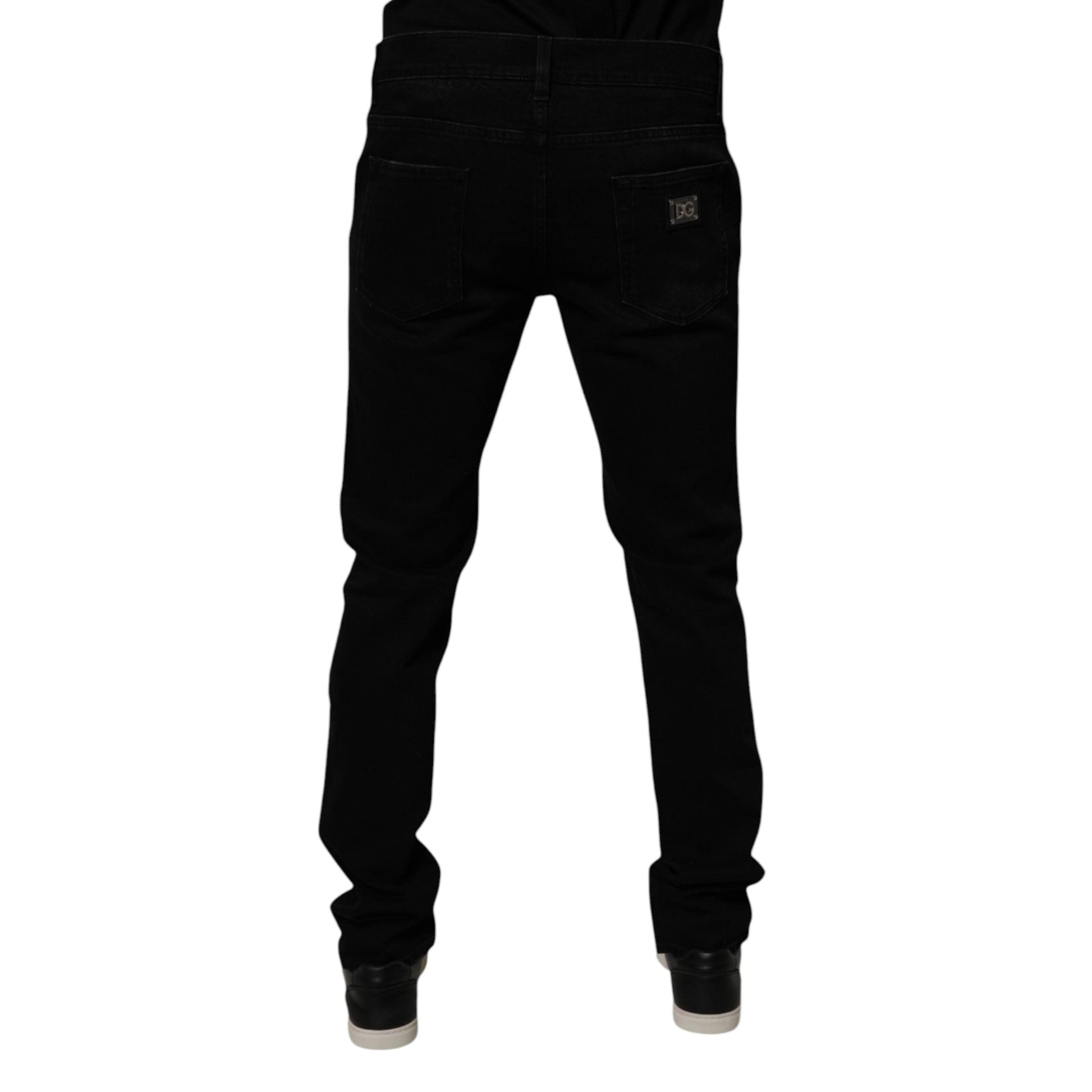 Dolce & Gabbana Black Cotton Tattered Skinny Men Denim Jeans