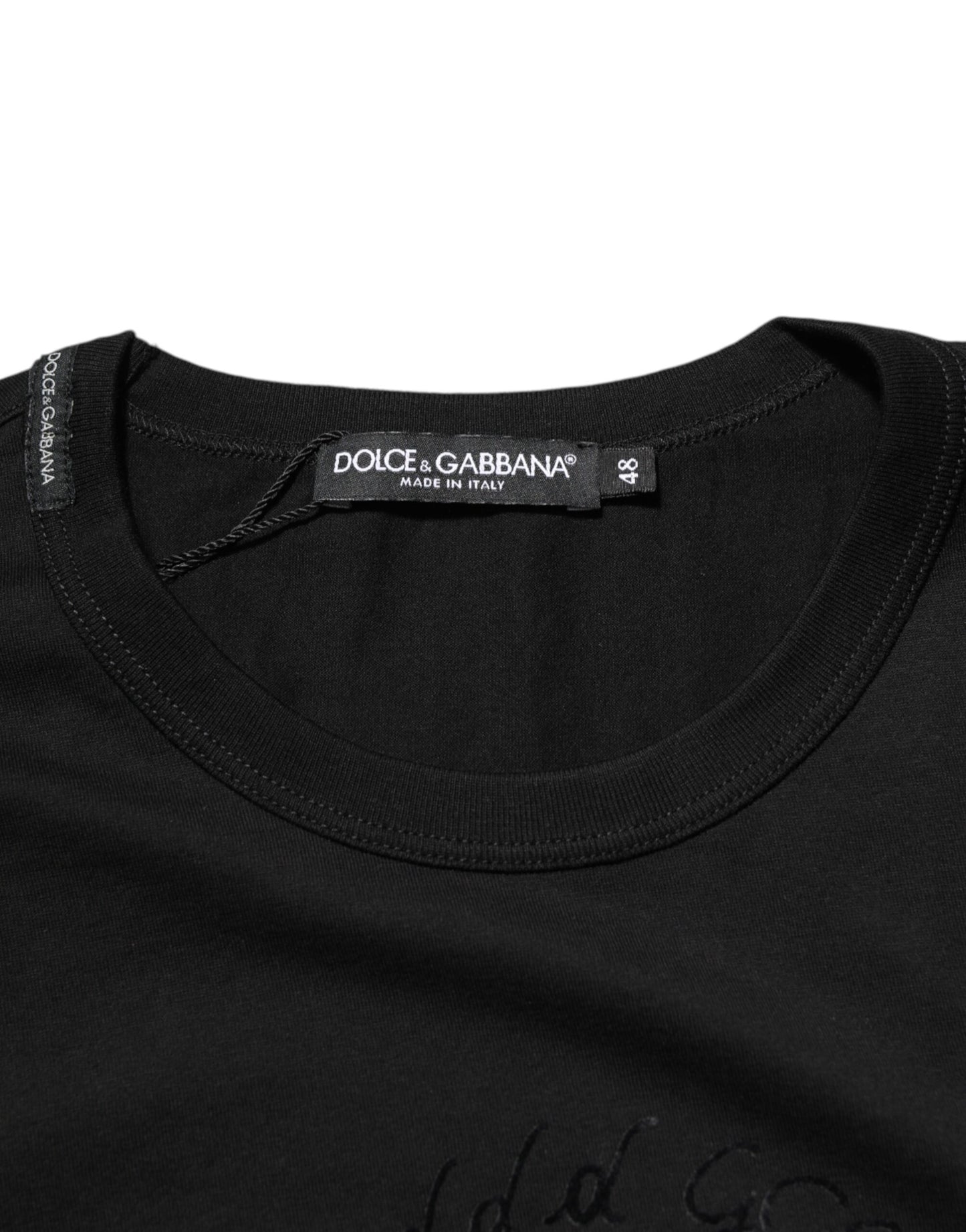Dolce & Gabbana Black Cotton Velvet Logo Print Men T-shirt