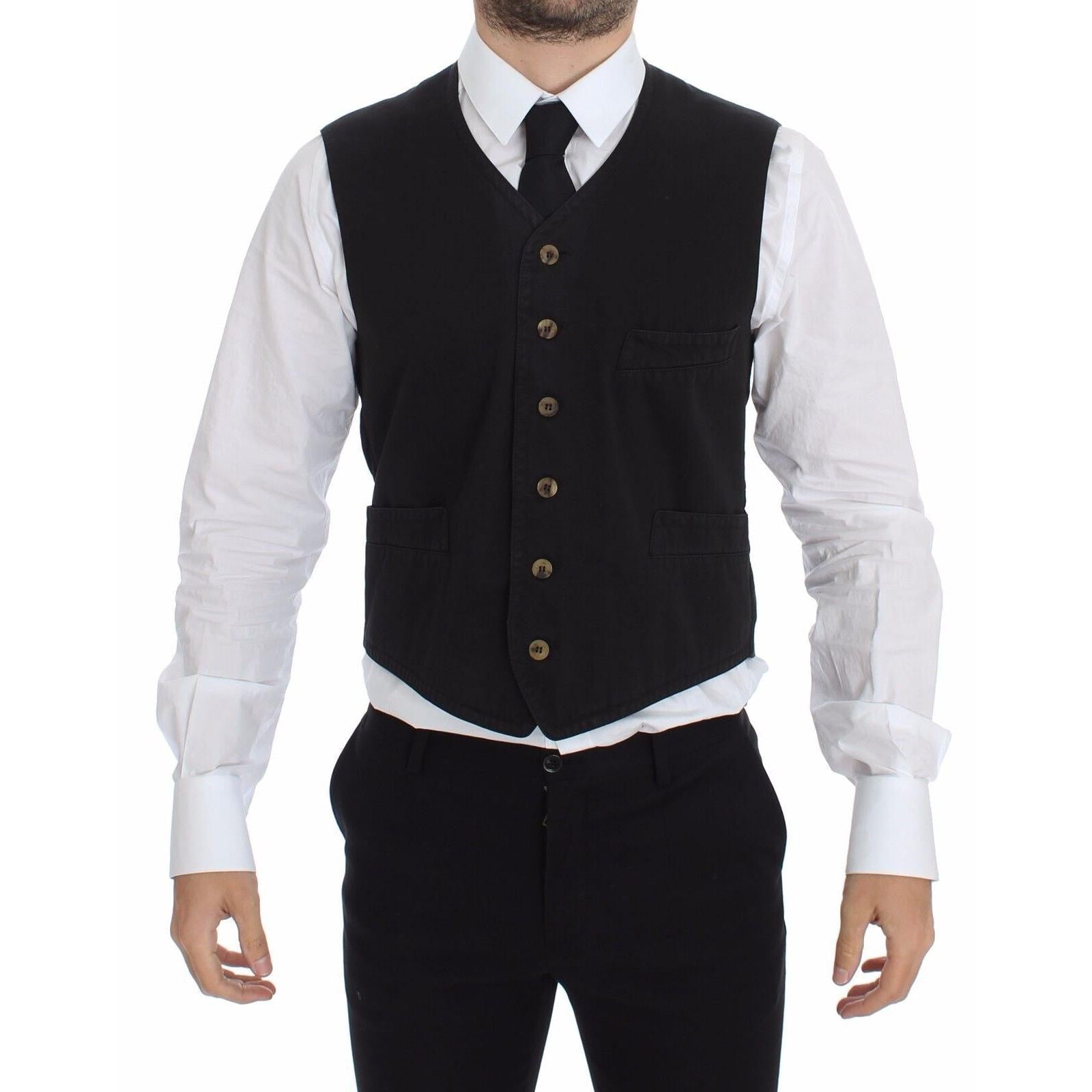 Dolce & Gabbana Black Cotton Viscose Dress Vest Blazer