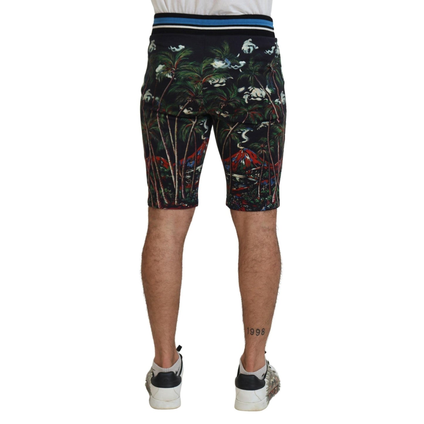 Dolce & Gabbana Black Cotton Volcano Print Casual Shorts