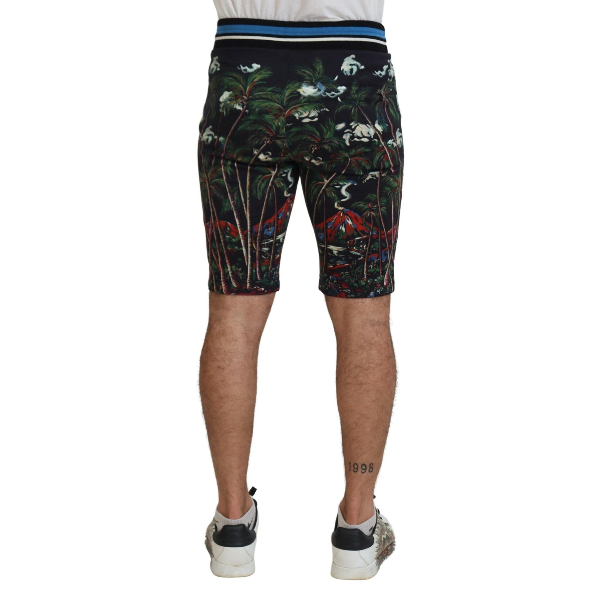 Dolce & Gabbana Black Cotton Volcano Print Casual Shorts