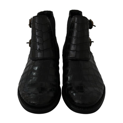 Dolce & Gabbana Black Crocodile Leather Derby Boots Shoes