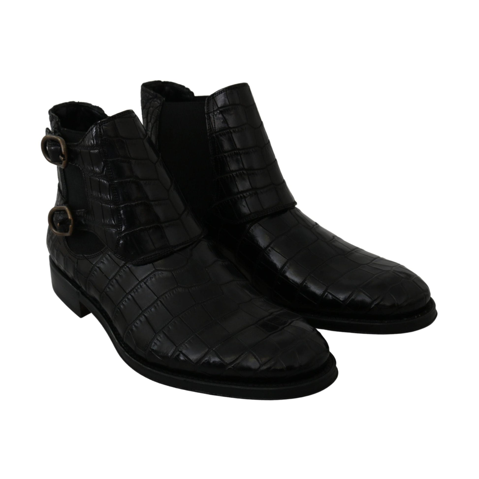 Dolce & Gabbana Black Crocodile Leather Derby Boots Shoes