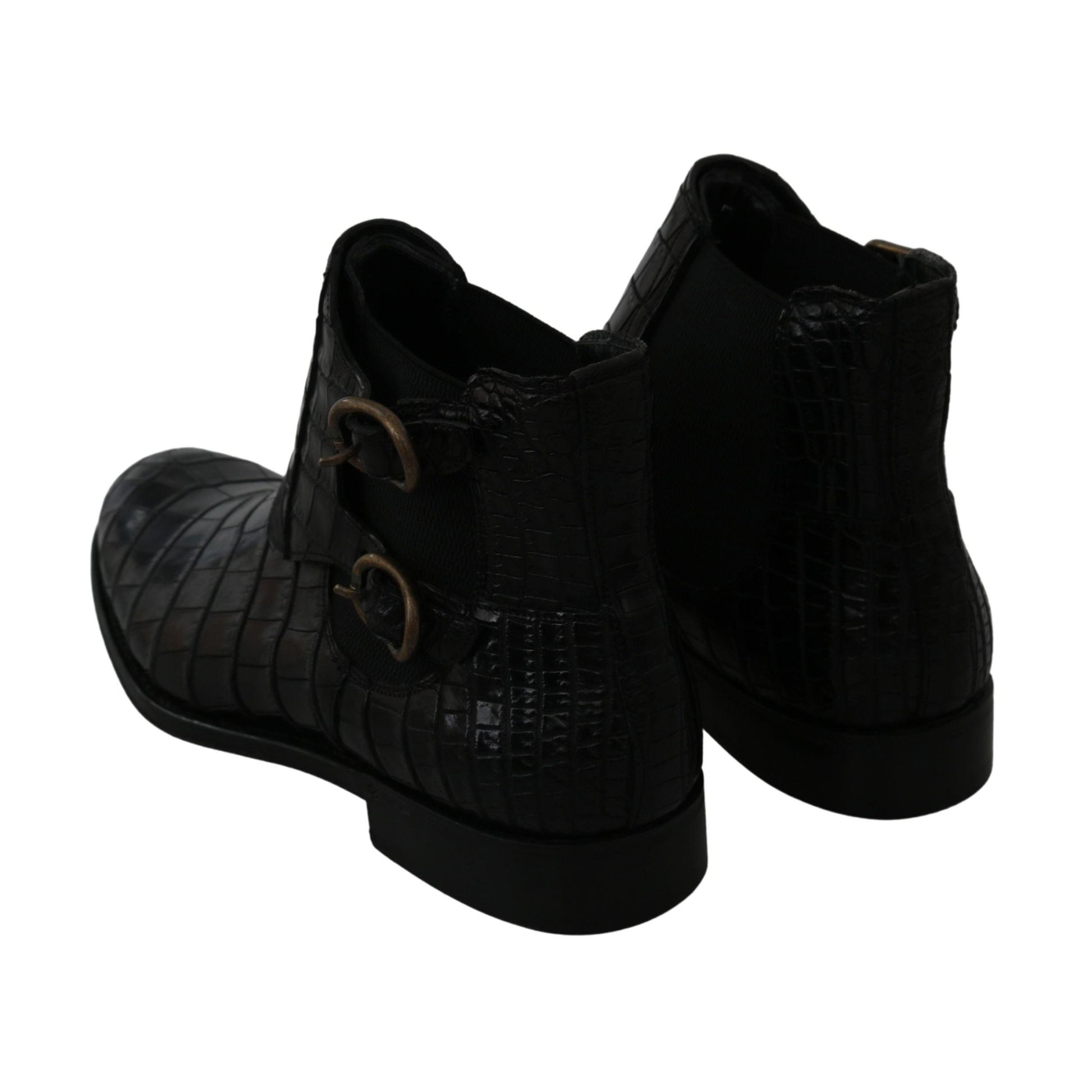 Dolce & Gabbana Black Crocodile Leather Derby Boots Shoes
