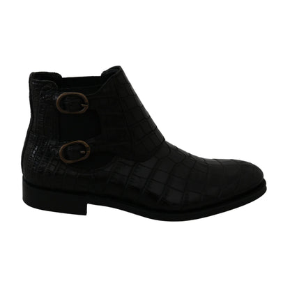 Dolce & Gabbana Black Crocodile Leather Derby Boots Shoes