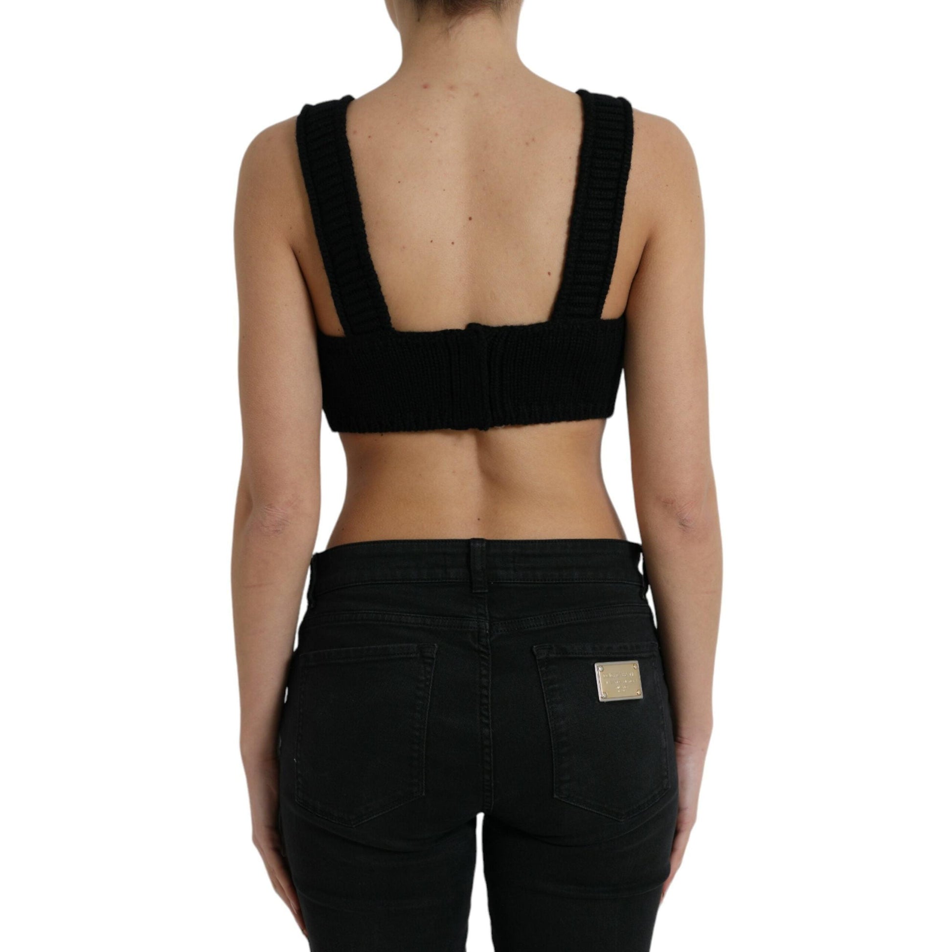 Dolce & Gabbana Black Cropped Cashmere V-neck Bustier Top