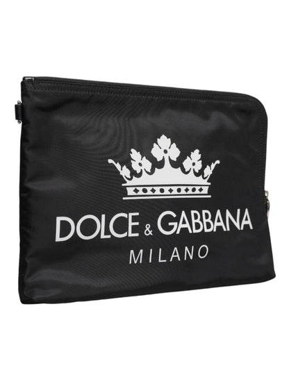 Dolce & Gabbana Black DG Milano Print Nylon Pouch Clutch Bag