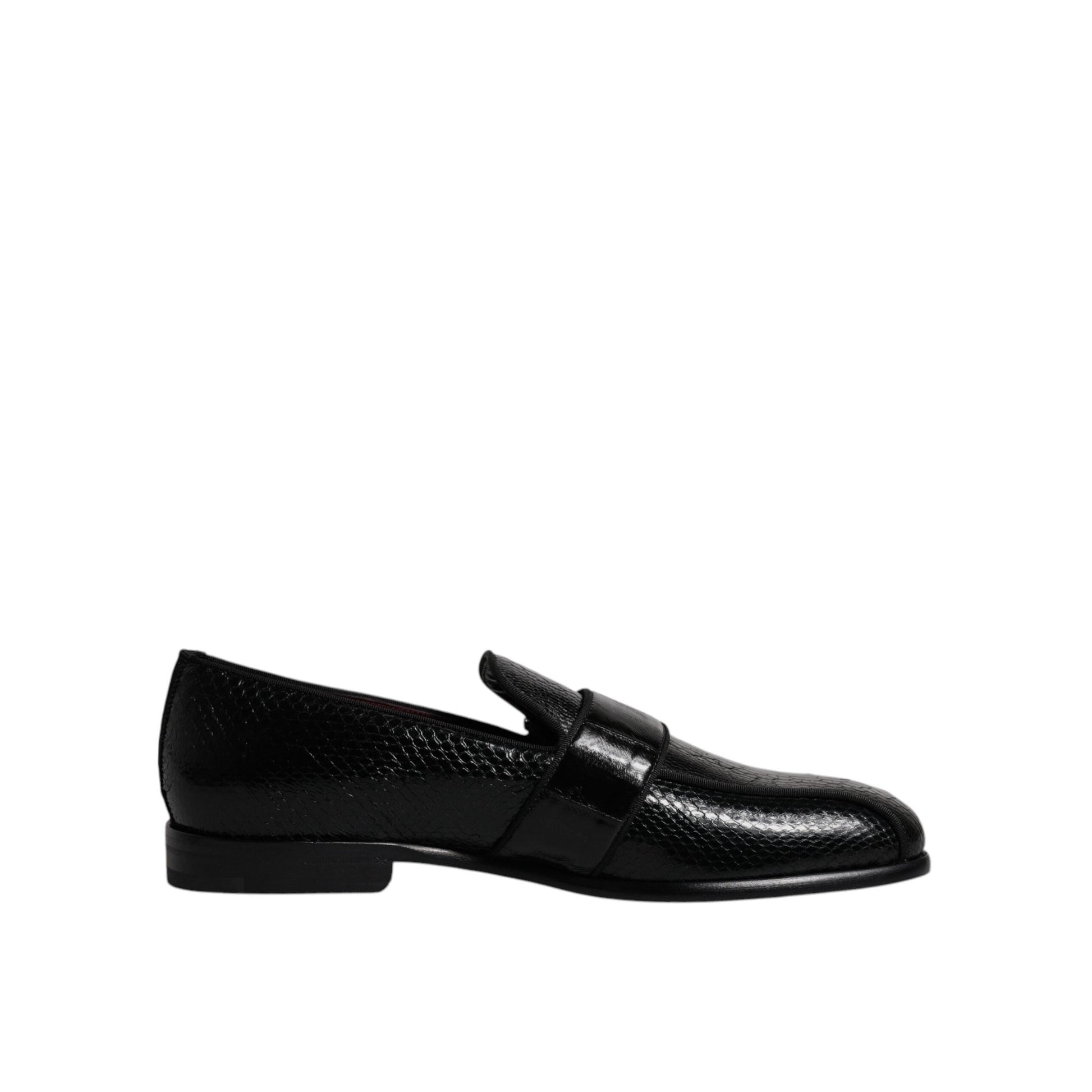 Dolce & Gabbana Black Exotic Leather DG Logo Loafers Formal Dress Shoes
