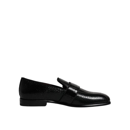 Dolce & Gabbana Black Exotic Leather DG Logo Loafers Formal Dress Shoes