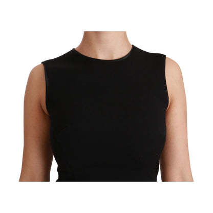 Dolce & Gabbana Black Fit Flare Wool Stretch Sheath Dress