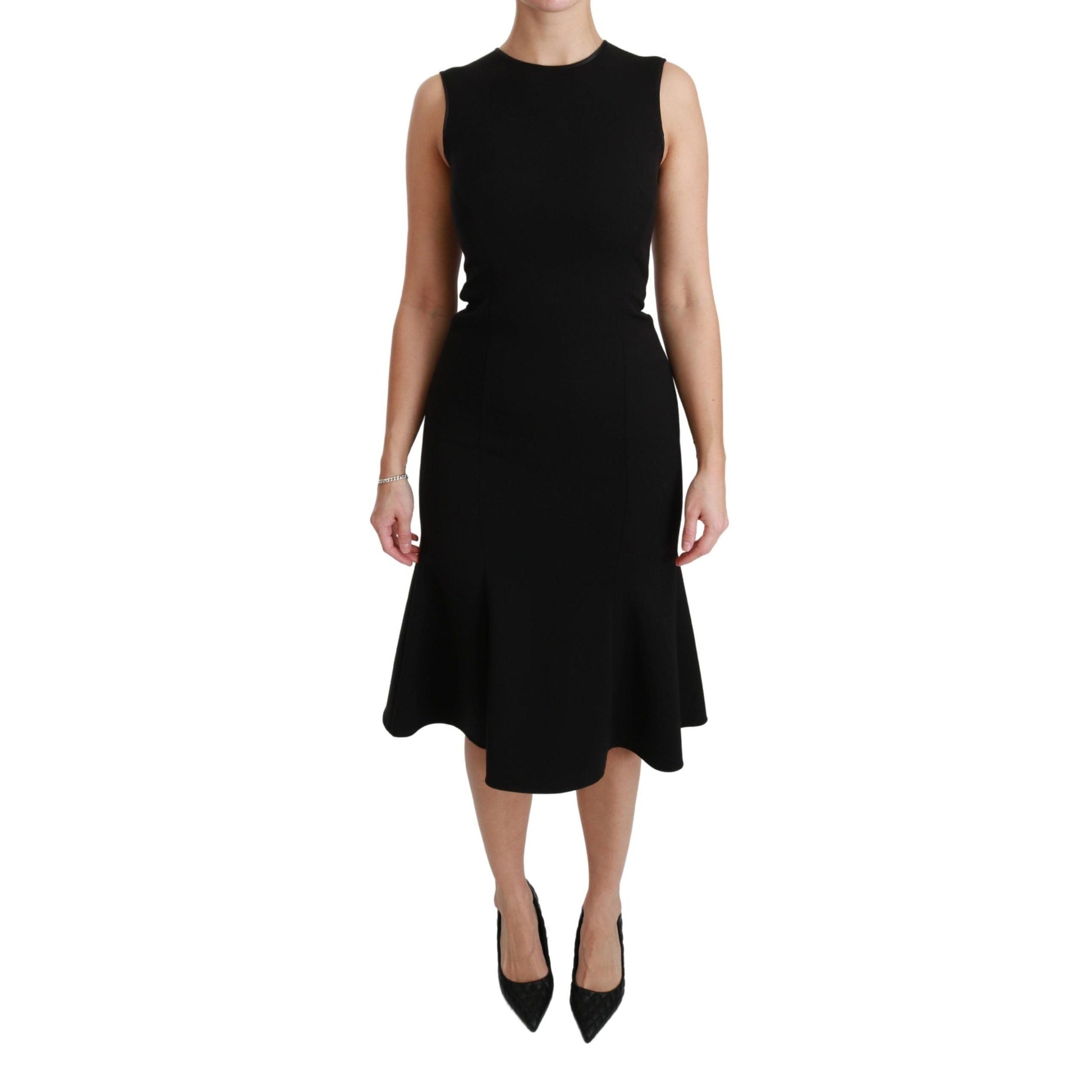 Dolce & Gabbana Black Fit Flare Wool Stretch Sheath Dress