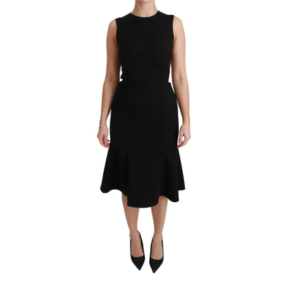 Dolce & Gabbana Black Fit Flare Wool Stretch Sheath Dress