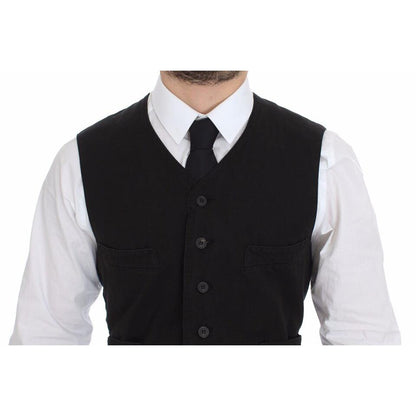 Dolce & Gabbana Black Flax Cotton Dress Vest Blazer