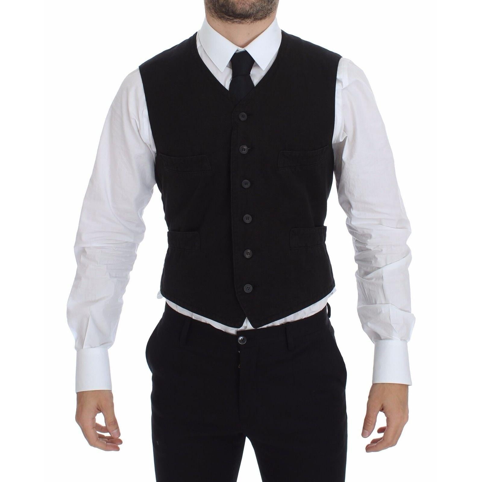 Dolce & Gabbana Black Flax Cotton Dress Vest Blazer