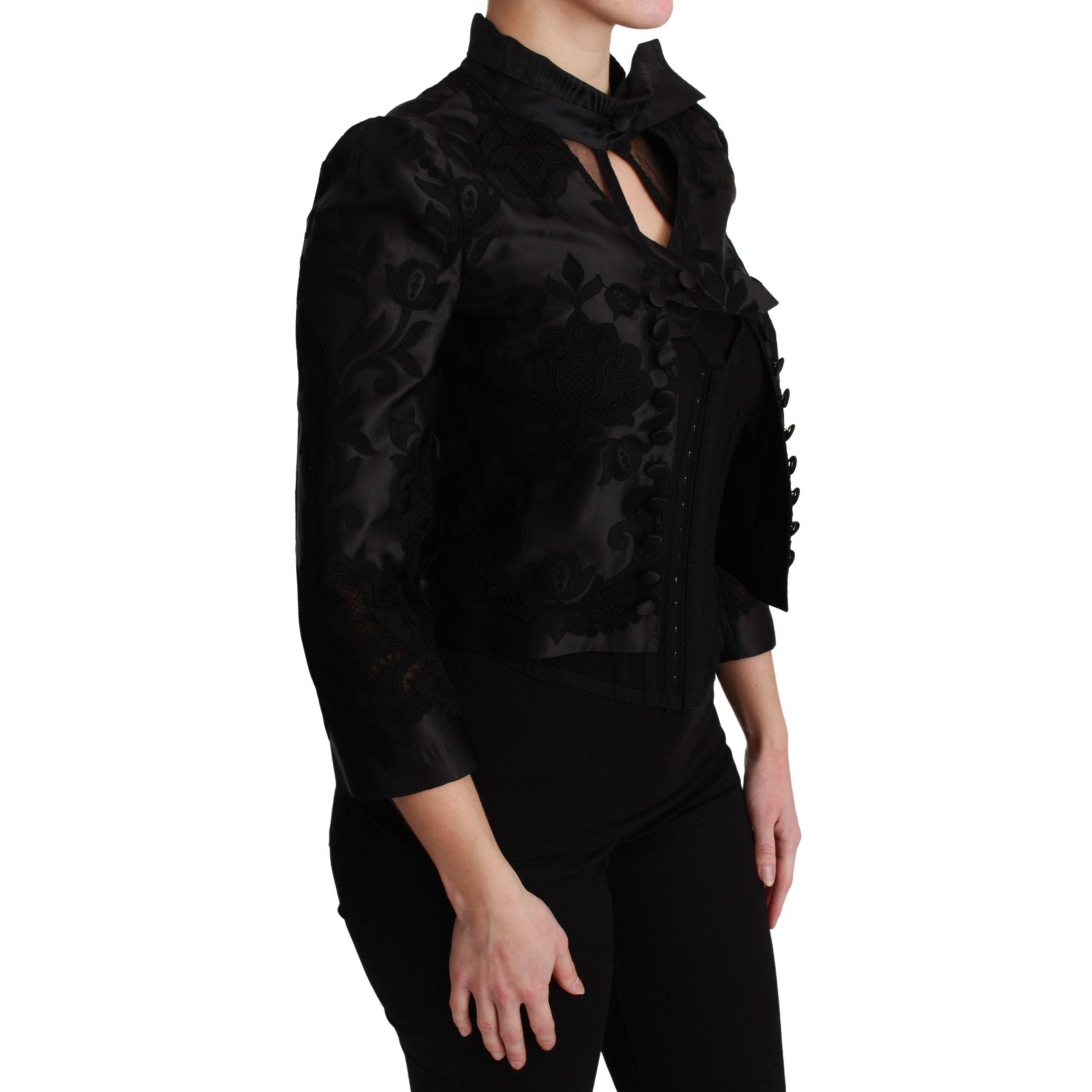 Dolce & Gabbana Black Floral Jacquard Blazer Silk Jacket