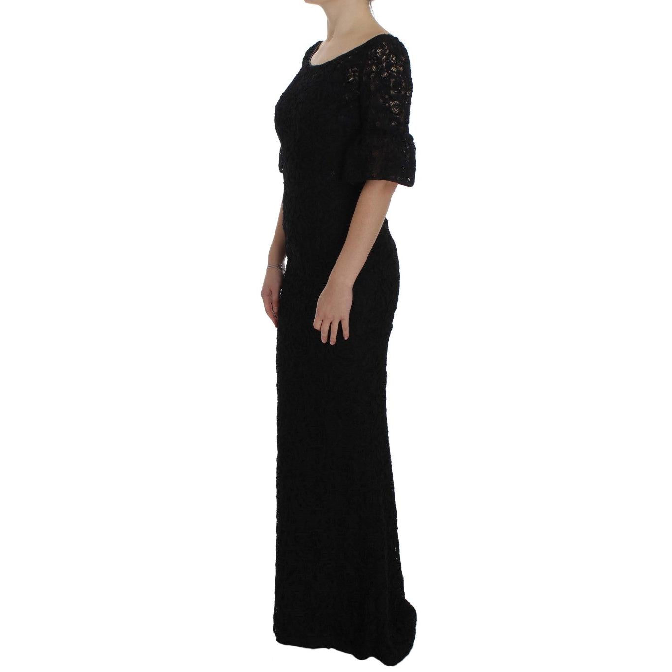 Dolce & Gabbana Black Floral Lace Long Bodycon Maxi Dress