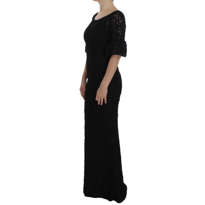 Dolce & Gabbana Black Floral Lace Long Bodycon Maxi Dress