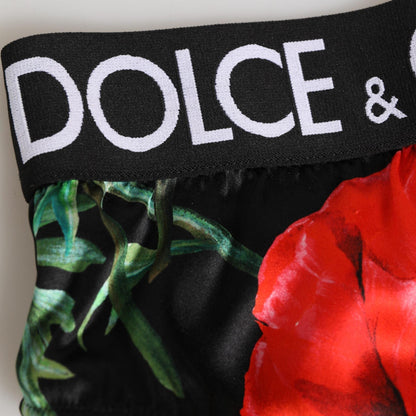 Dolce & Gabbana Black Floral Silk High Waist Panty Underwear