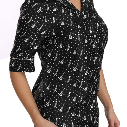 Dolce & Gabbana Black GuitarTrumpet Print Silk Shirt Top