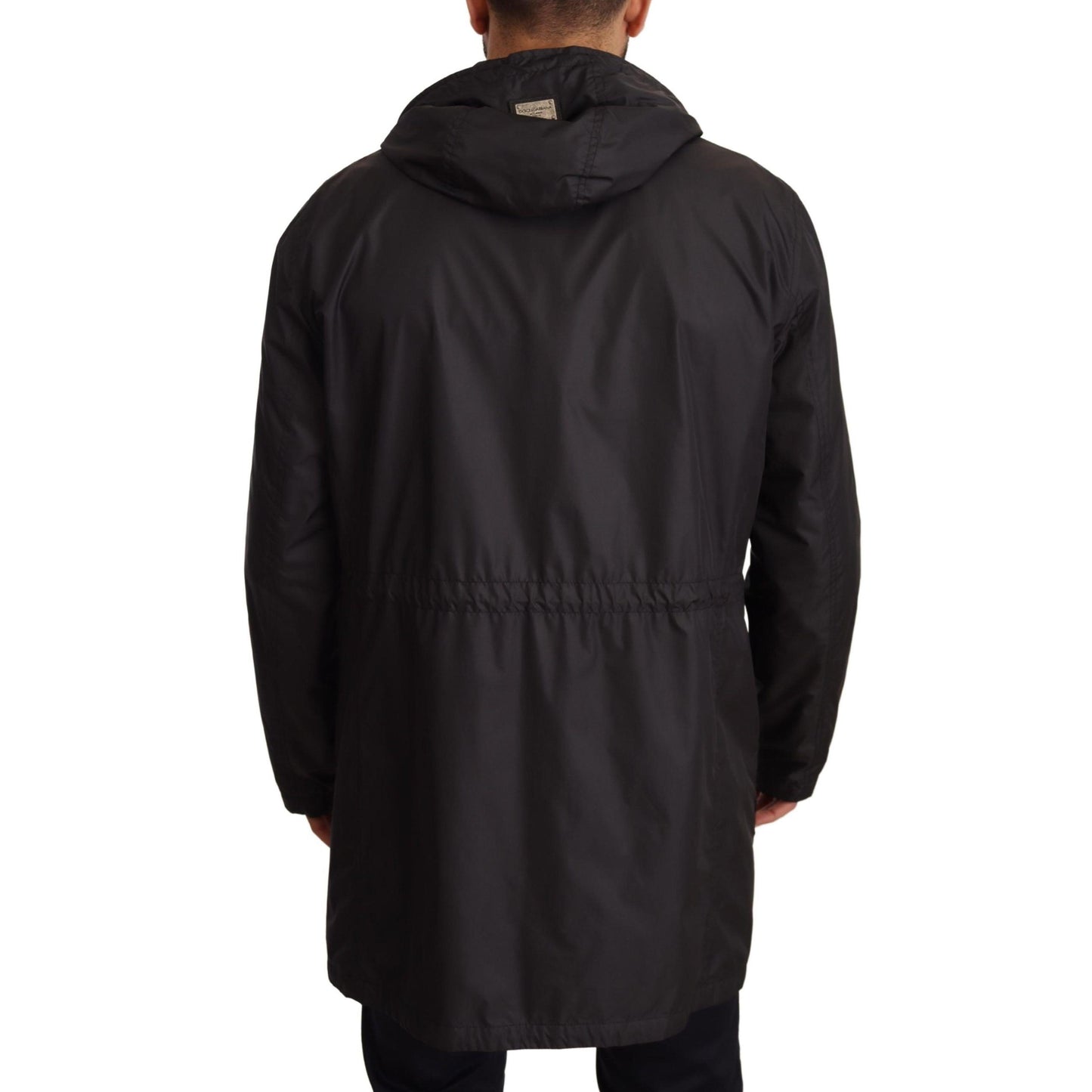Dolce & Gabbana Black Hooded Mens Trench Coat Jacket