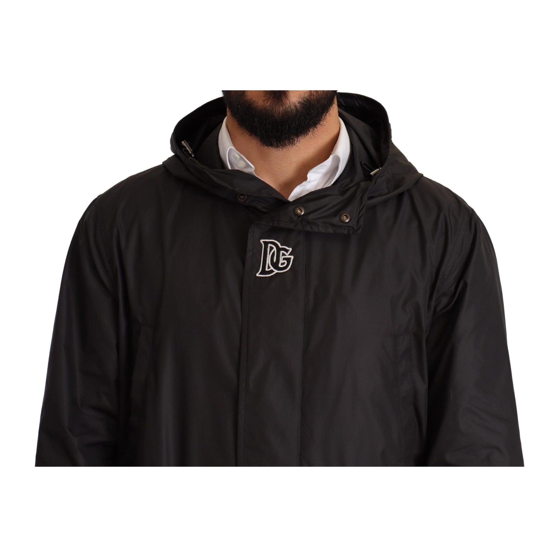 Dolce & Gabbana Black Hooded Mens Trench Coat Jacket