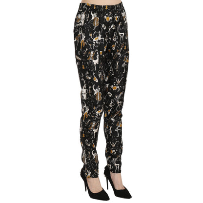 Dolce & Gabbana Black Jazz Club Print High Waist Tapered Pants