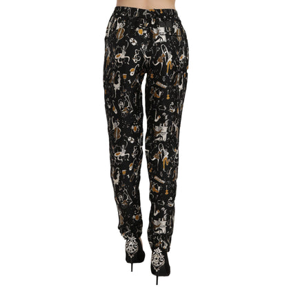 Dolce & Gabbana Black Jazz Club Print High Waist Tapered Pants