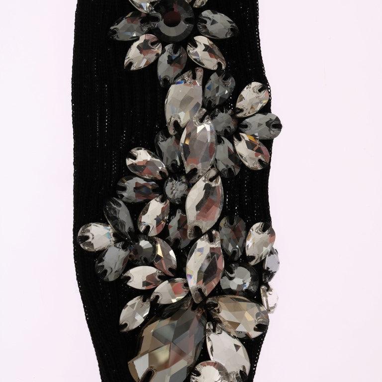 Dolce & Gabbana Black Knitted Floral Clear Crystal Socks
