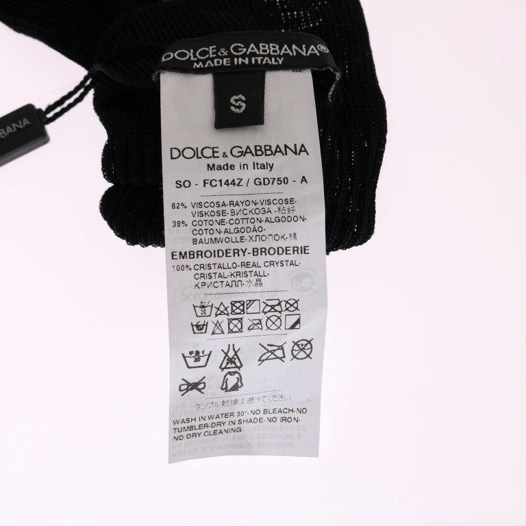 Dolce & Gabbana Black Knitted Floral Clear Crystal Socks