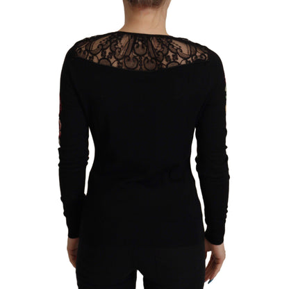Dolce & Gabbana Black Lace Angel Roses Cardigan Sweater