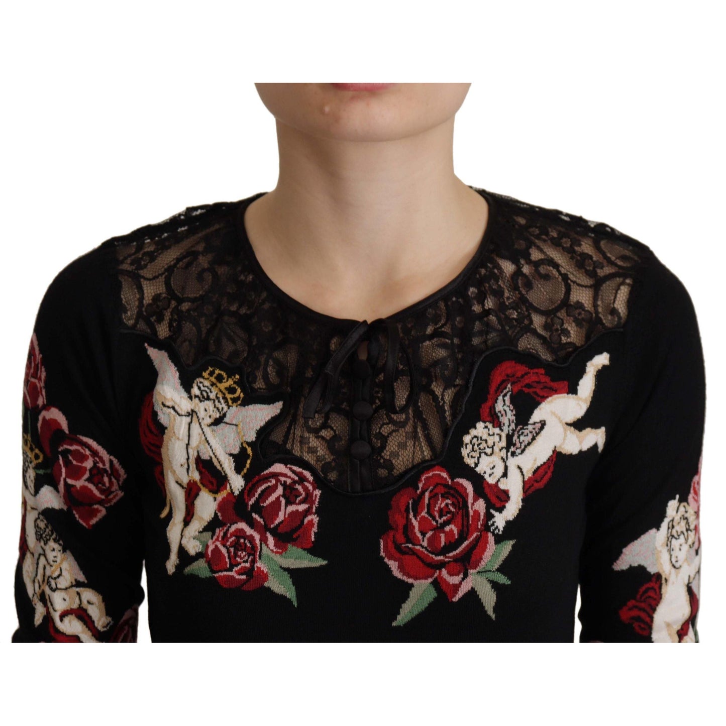 Dolce & Gabbana Black Lace Angel Roses Cardigan Sweater