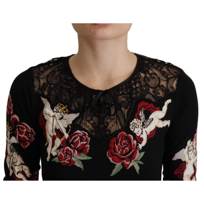 Dolce & Gabbana Black Lace Angel Roses Cardigan Sweater