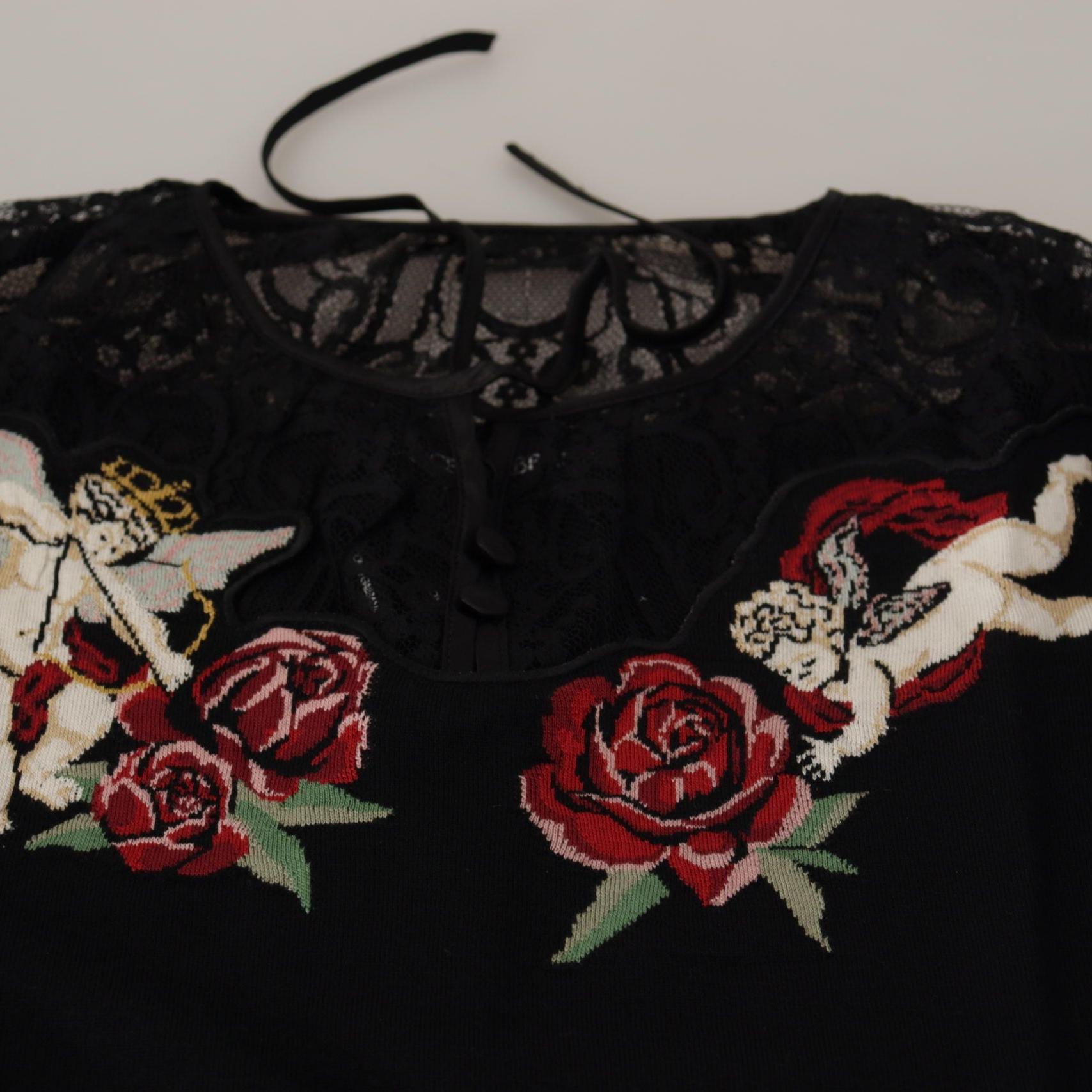 Dolce & Gabbana Black Lace Angel Roses Cardigan Sweater