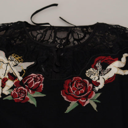 Dolce & Gabbana Black Lace Angel Roses Cardigan Sweater