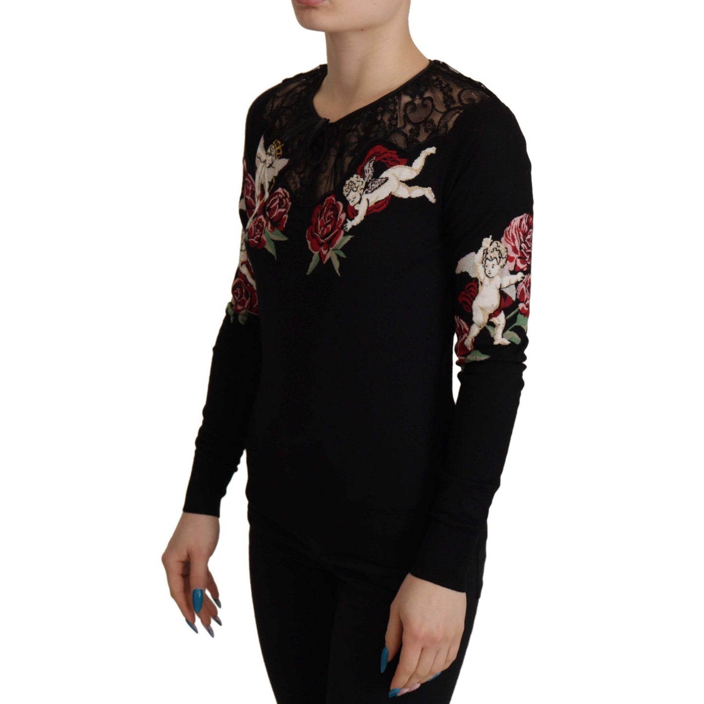 Dolce & Gabbana Black Lace Angel Roses Cardigan Sweater