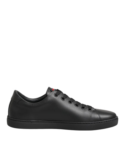 Dolce & Gabbana Black Leather Crystal Heart Low Top Sneakers Shoes