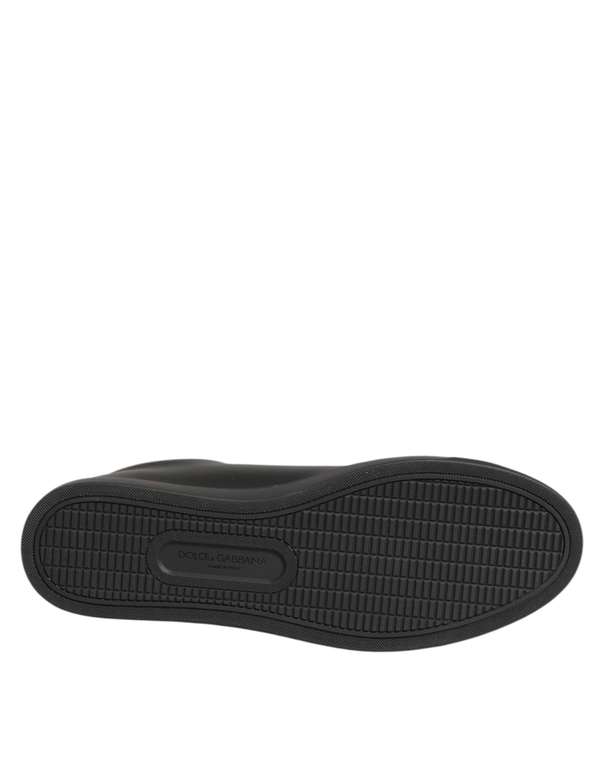 Dolce & Gabbana Black Leather Crystal Heart Sneakers Shoes