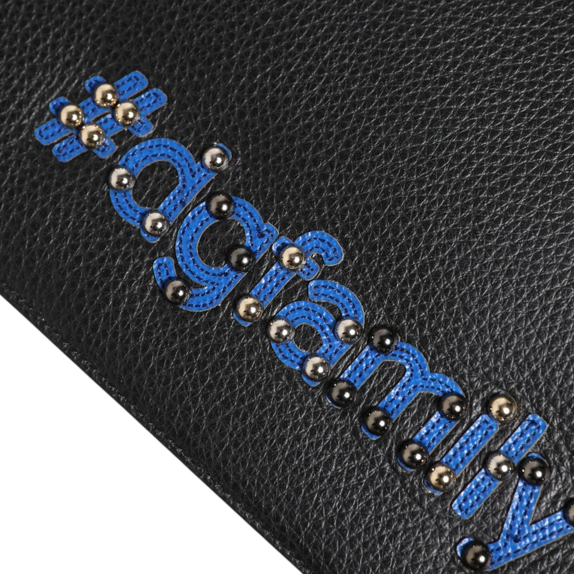 Dolce & Gabbana Black Leather #DGFAMILY Embellished Men Clutch Pouch Bag