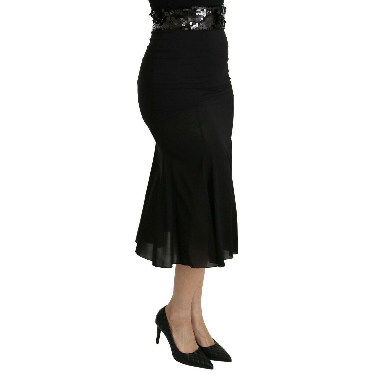 Dolce & Gabbana Black Mermaid High Waist Midi Silk Skirt