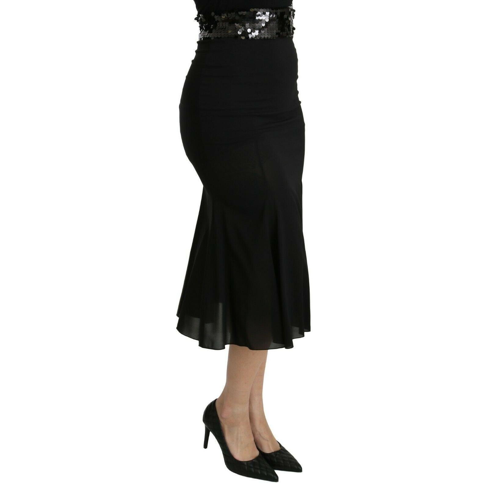 Dolce & Gabbana Black Mermaid High Waist Midi Silk Skirt