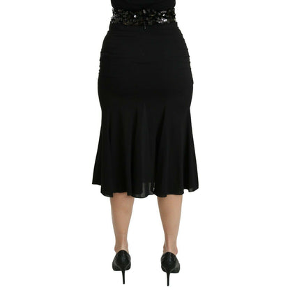 Dolce & Gabbana Black Mermaid High Waist Midi Silk Skirt