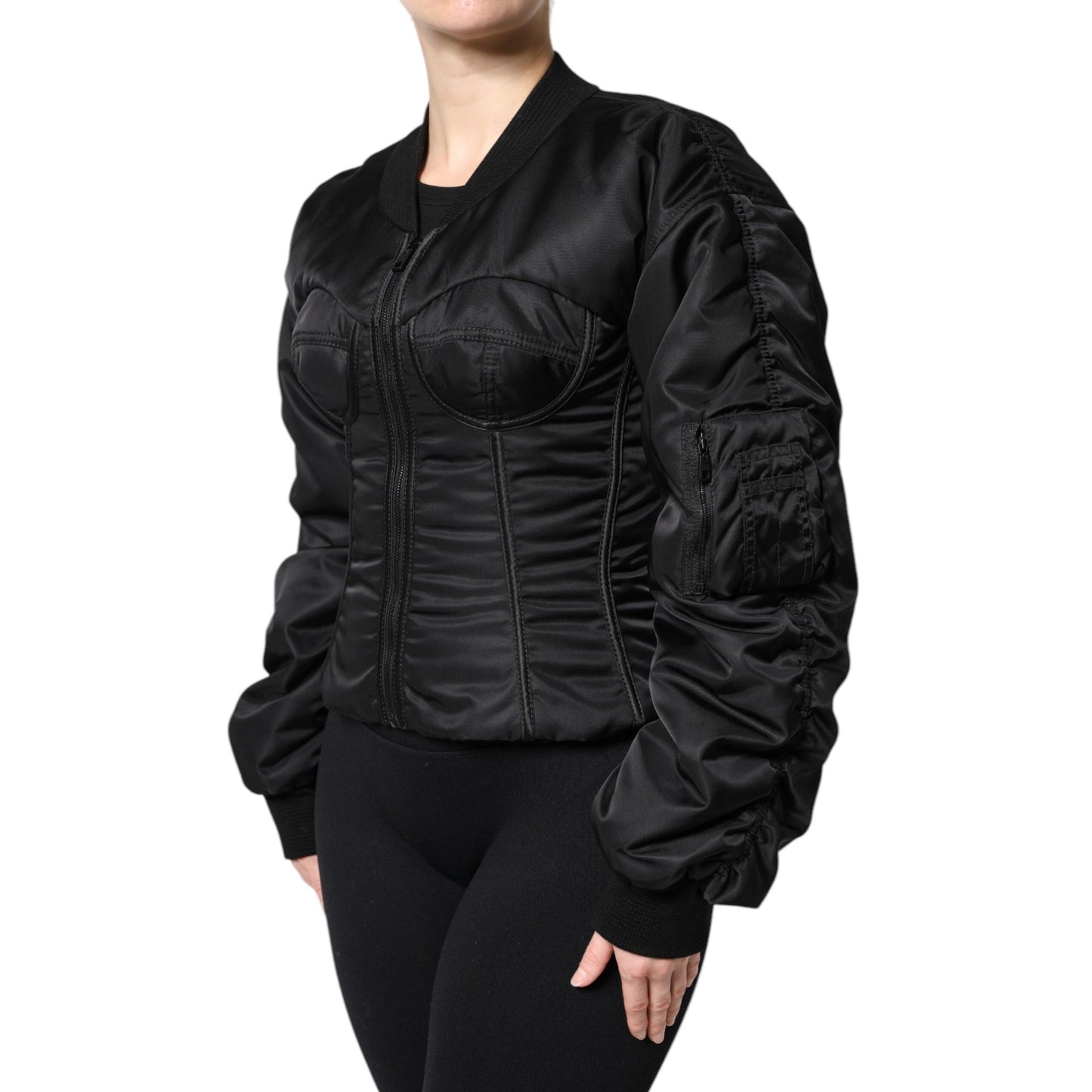 Dolce & Gabbana Black Nylon Full Zip Bustier Corset Jacket